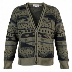 Vintage‎ Campus Cardigan Sweater Green Black Men's Size M